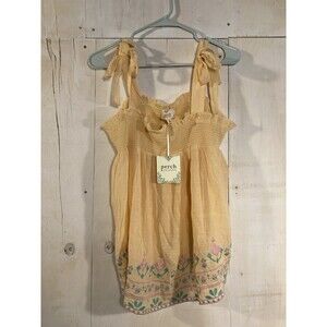 NWT Perch By Blu Pepper Boho Shoulder Tie Yellow Gauzey Embroidered Top 2XL